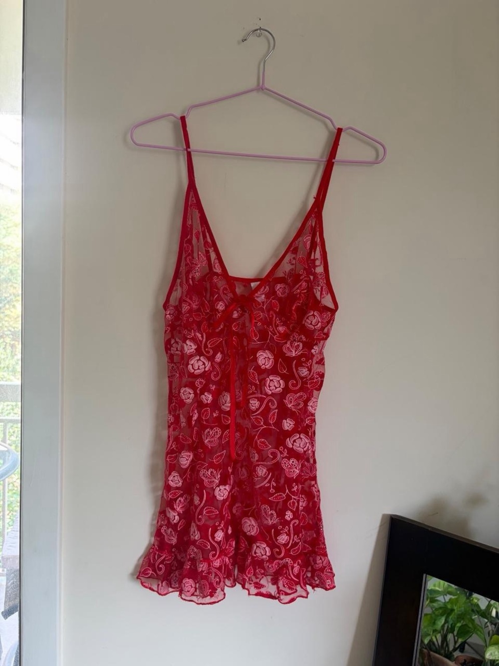 Red Floral Sheer Chemise Nightdress